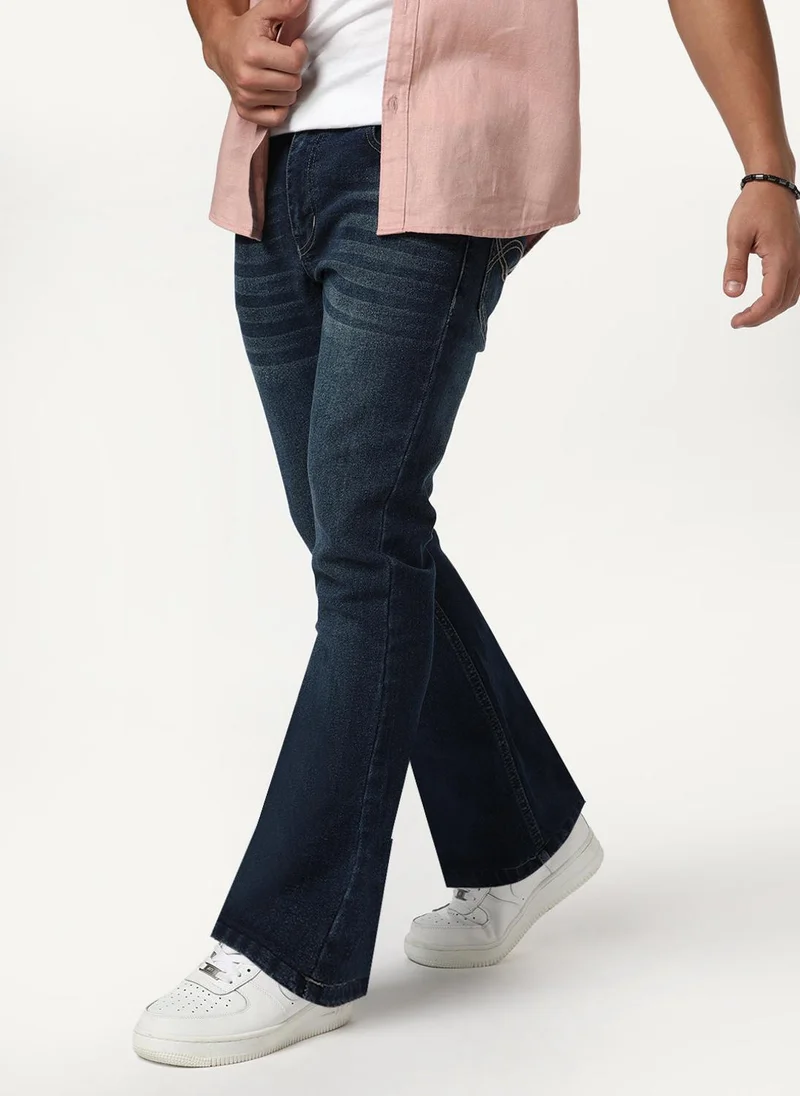 Urbano Fashion Men's Blue Bootcut Fit Mid Rise Heavy Washed Jeans Stretchable
